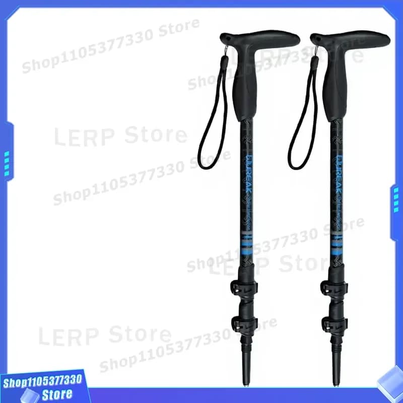 Carbon Fiber T Handle Foldable Hiking Pole Non Slip Comfortable Retractable Trekking Stick for Mountain Cross Country Skiing