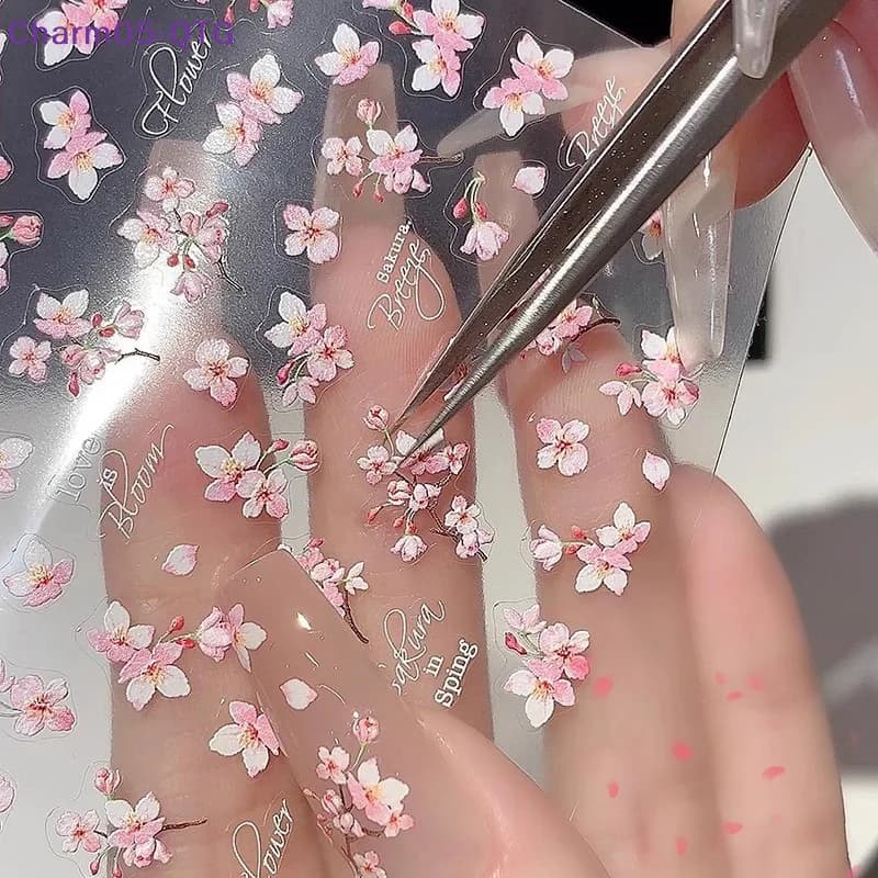 1PC 5D Rilievo Morbido Sakura Adesivi Per Unghie Unghie Artistiche Decorazione Decalcomanie Per Unghie Autoadesive Fiori Adesivi Presse Sulle Unghie adesivi