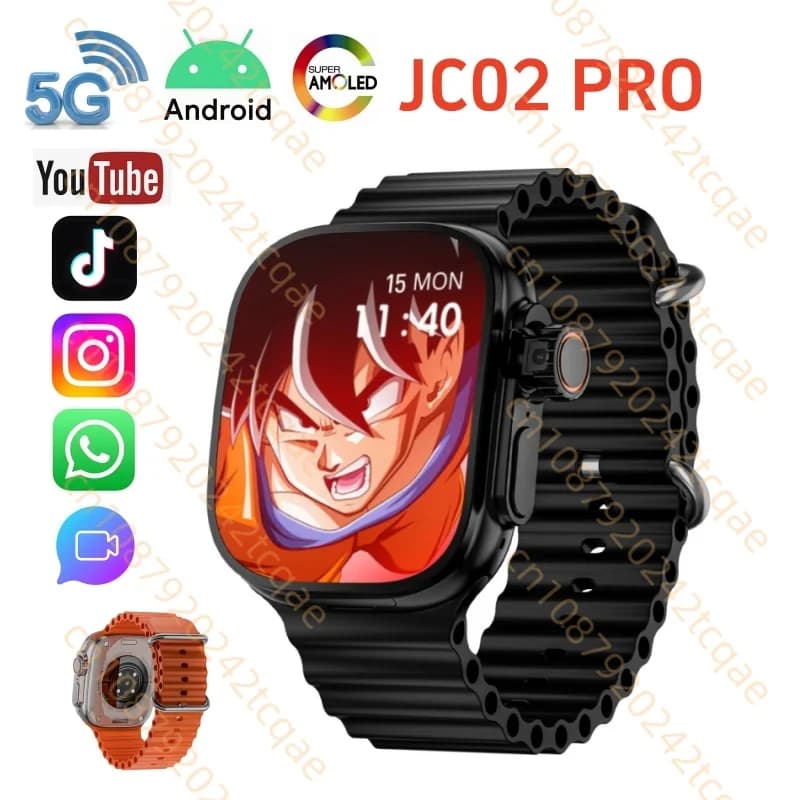 JC02 Pro SmartWatch 2.4 inch Amoled 4G/5G WIFI GPS App Download Android Video Calls Man Woman Smart Watch