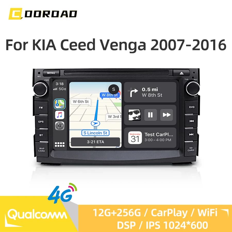 CarPlay Per Kia Ceed Venga 2007-2016 Android 14.0 Autoradio Stereo Multimedia Video Player di Navigazione 4G WiFi Bluetooth HeadUnit