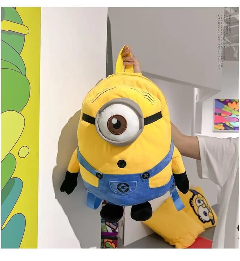 Fleece backpack with Minion characters, big school bag with Minion doll, high-capacity backpack for students, Buwa pillow doll for sleeping