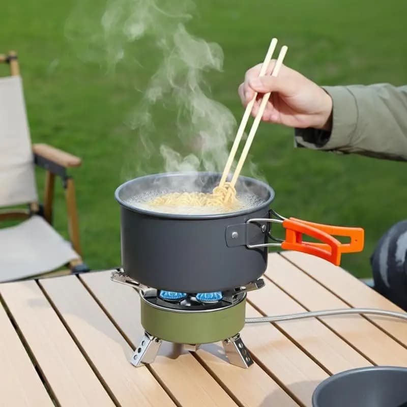Set di Pentole da Campeggio in Alluminio, Kit da Cucina Portatile per Esterni, Padella, Ciotola, Bollitore, Pentola, Attrezzatura per Escursionismo, BBQ e Picnic