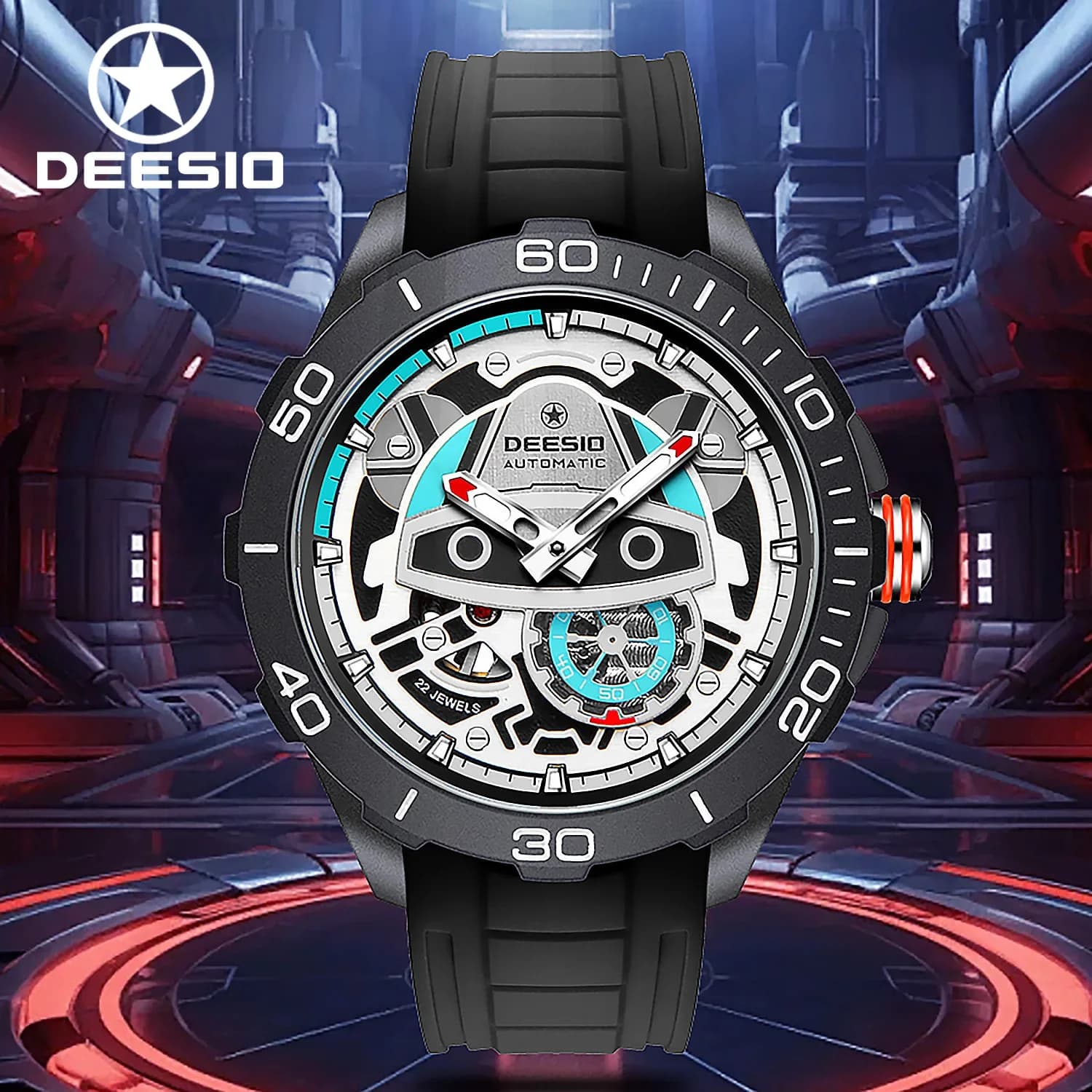 Deesio Orologio automatico da uomo Cassa in fibra di carbonio Lancette luminose Orologio da polso meccanico casual da lavoro impermeabile 5ATM
