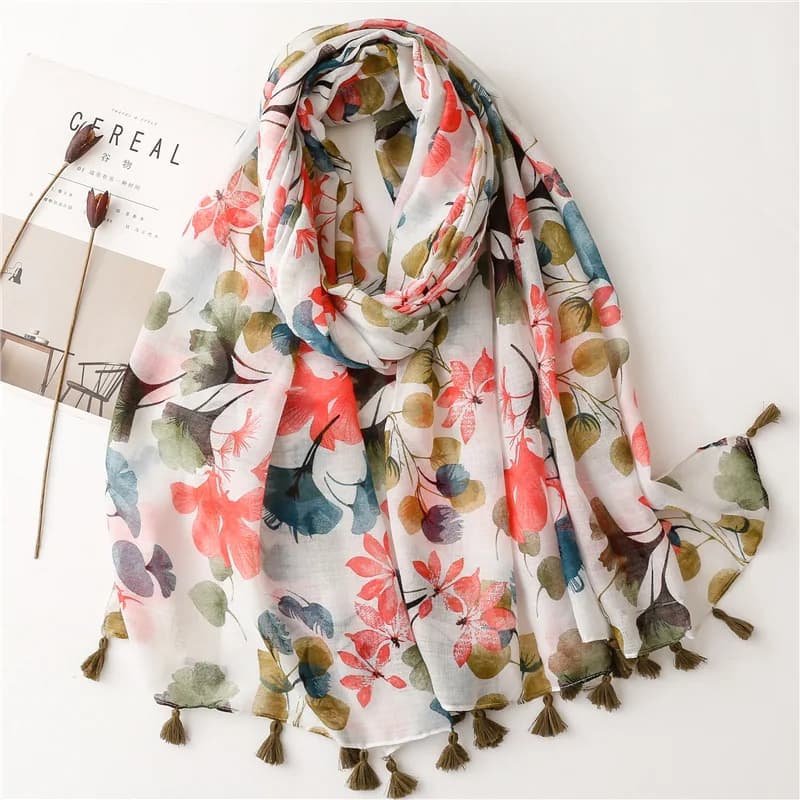Sciarpa di viscosa con nappa floreale Scialli e involucri da donna Hijab Fascia per capelli femminile Fazzoletto musulmano di lusso 180 * 90 cm Bandane Echarpe