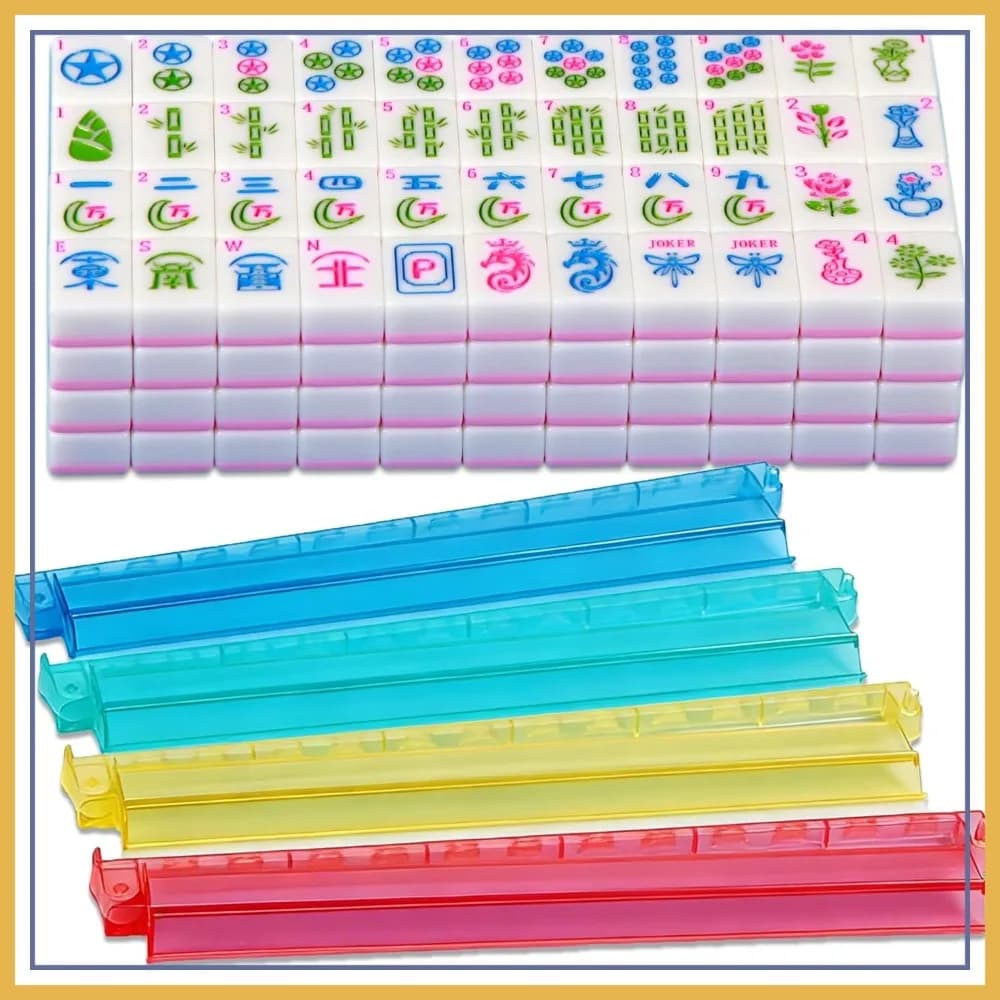 Set di Tessere Mahjong Americano Rosa, 166 Tessere da 1,2 Pollici con 4 Supporti e Spingitessere