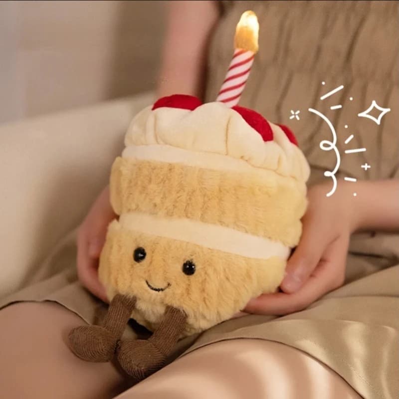 STOCK Potdemiel 28cm Bambola di peluche a forma di torta di compleanno, stile cartone animato, bambola di pezza, bambola pendente, regalo di buon compleanno