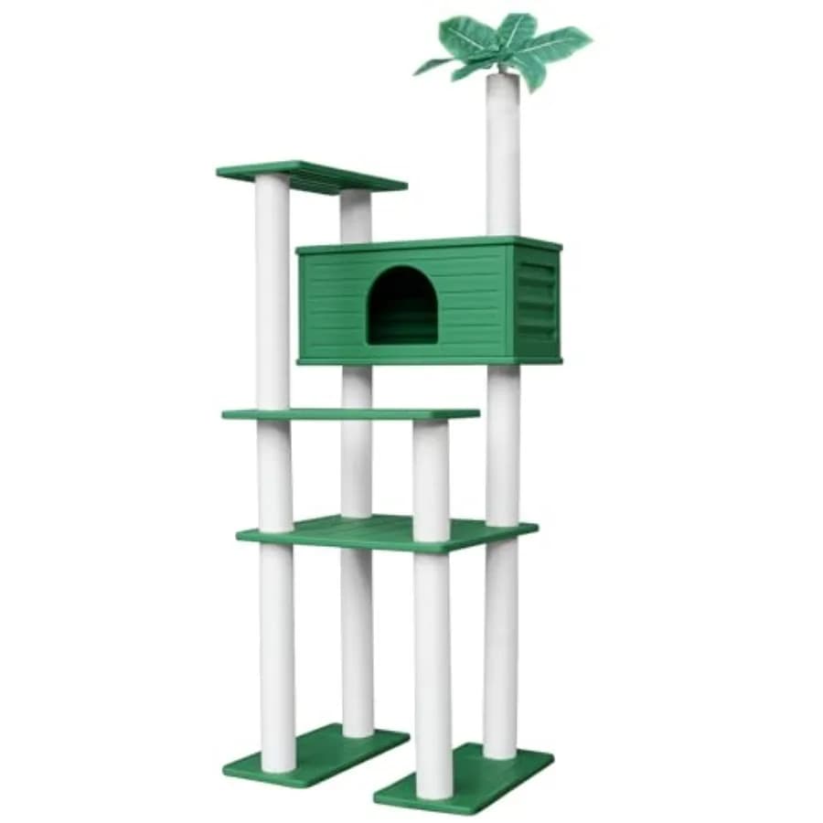 Albero per Gatti da Esterno Impermeabile Alto 70 Pollici, Multi-Livello con Pannello in PVC e Tiragraffi per Gatti, per Uso Interno ed Esterno