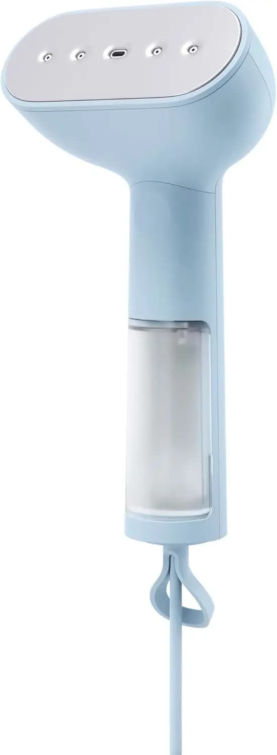 Vaporizzatore Portatile per Vestiti 1350W, 0,74 oz/min di Vapore, Riscaldamento in 15s, Vapore Secco, Gancio per Appendere, Serbatoio Visibile, Portatile, Blu