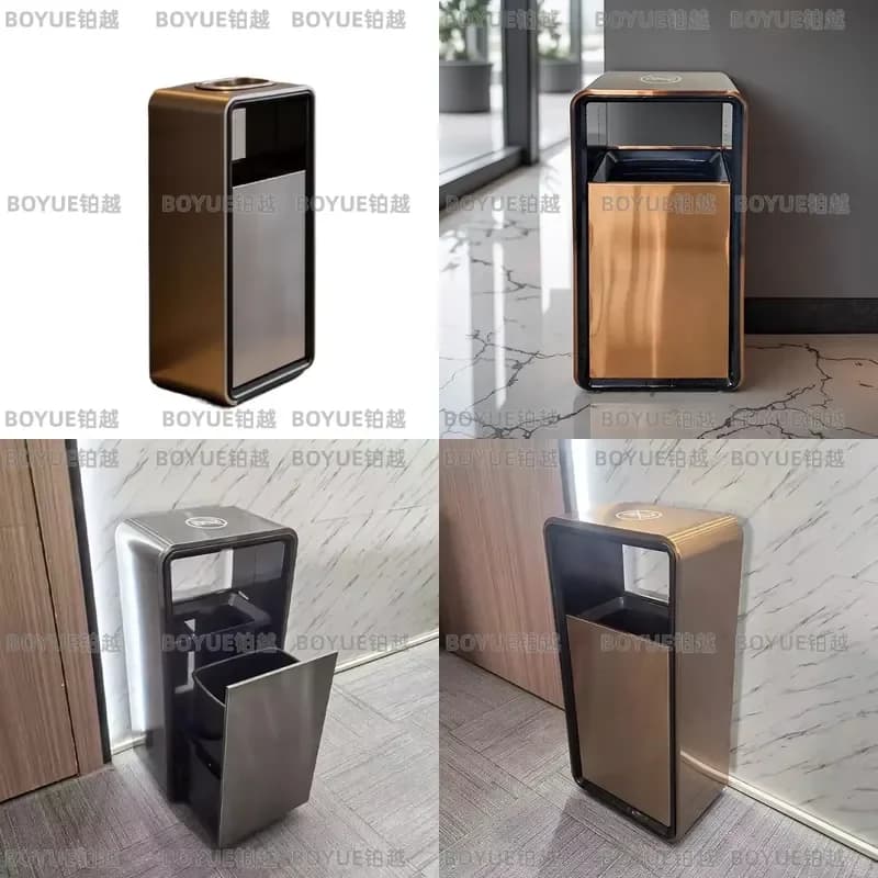 Luxury Stainless Steel Commercial Trash Can Large Capacity Slide Rail Waste Bin for Mall Elevator Entrance Modern Garbage