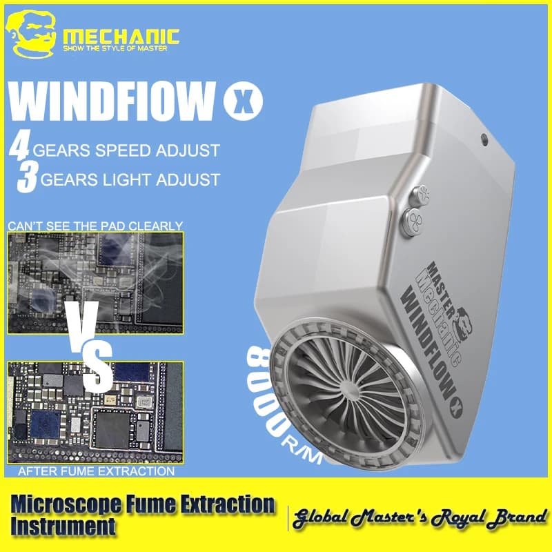 【MECCANICO】 Ventola di scarico WindFlow X con potente strumento di scarico del fumo leggero per la saldatura di microscopi e la riparazione di PCB del telefono