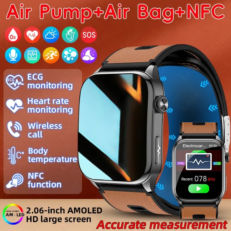 LIGE Nuovo NFC Smart Watch 2.06 in Smart Voice Assistant Pompa d'aria Precisione Pressione sanguigna ECG Smartwatch SOS Smart Band per le donne