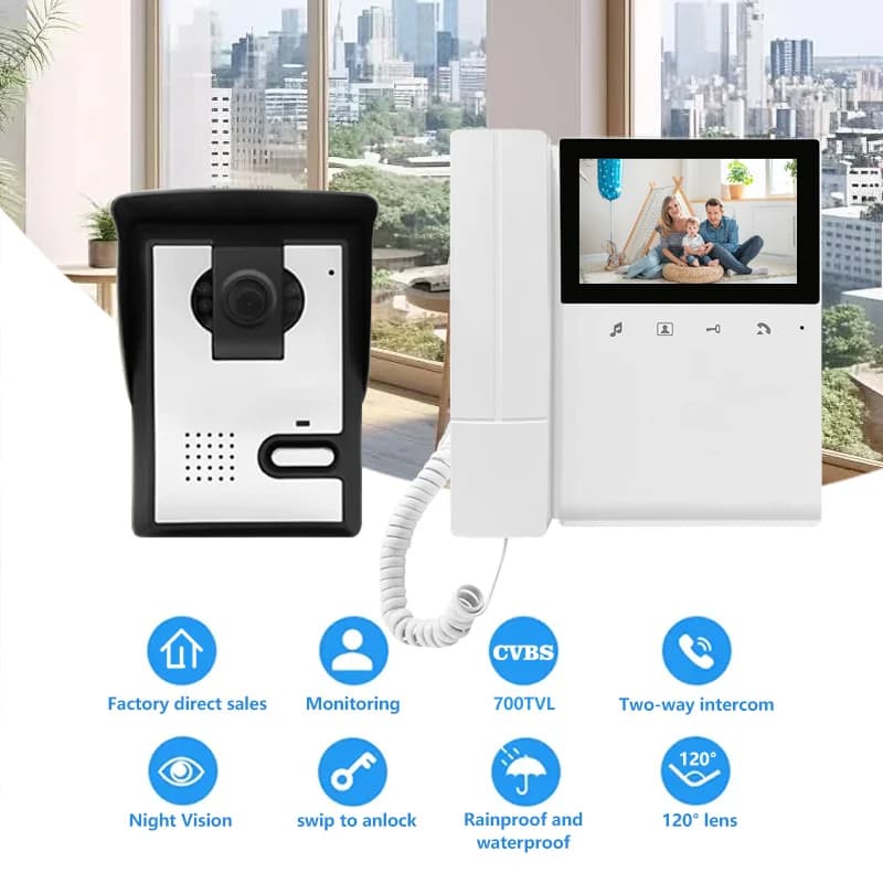 Homes Video Intercom High Resolution Doorbell System With Password Access Card, Night Vision and Video Intercom For Residential