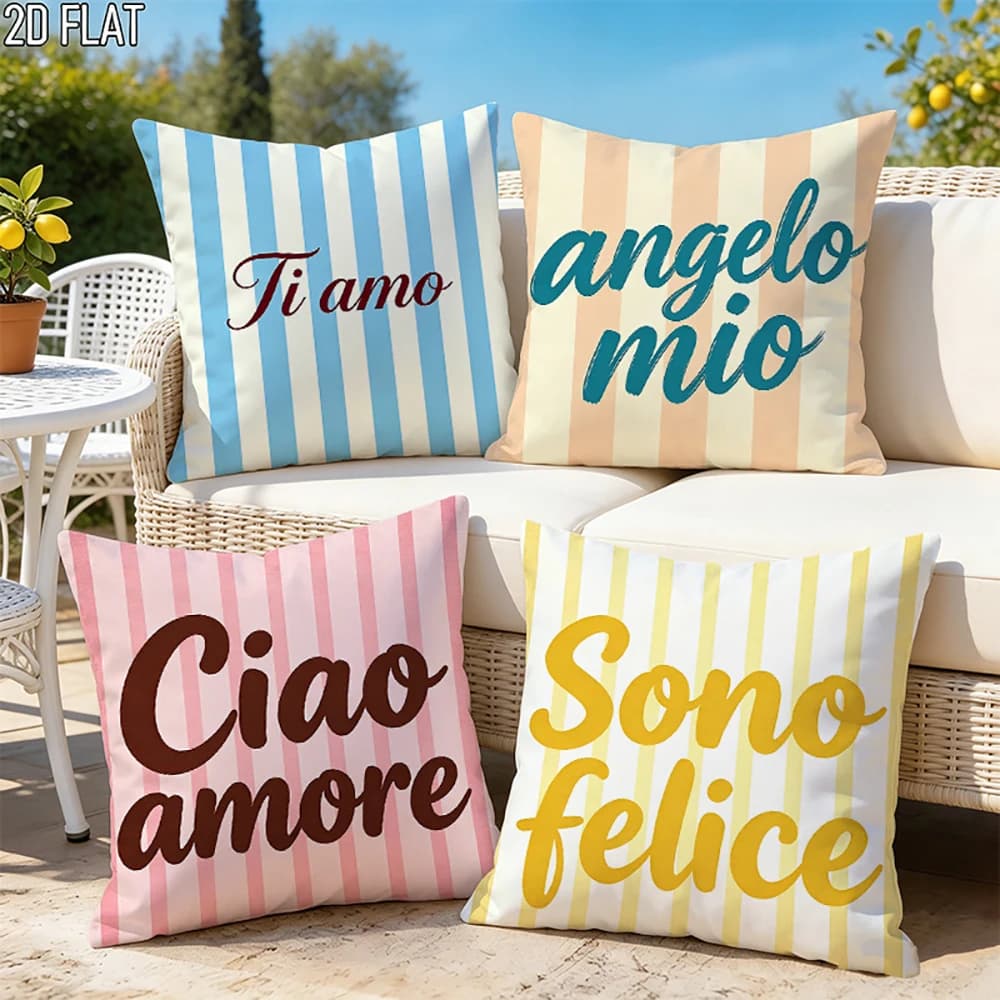 4 fodere per cuscini a righe con citazioni d'amore in italiano, per interni ed esterni