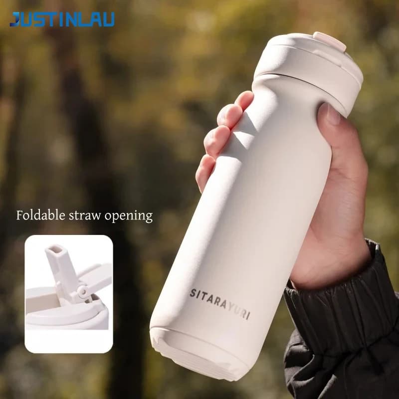 JUSTINLAU 527ML Thermos Cup in Acciaio Inossidabile, Borraccia Termica per Auto, Bicchiere Termico per Acqua, Borracce Sottovuoto per Sport all'Aperto e Viaggi con Cannuccia