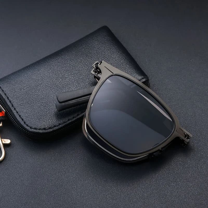 Portable Sunglasses New Ultra Light Stainless Steel Folding Sunglasses Fishing Polarized Retro Square Sunglasses HD Fashionable·