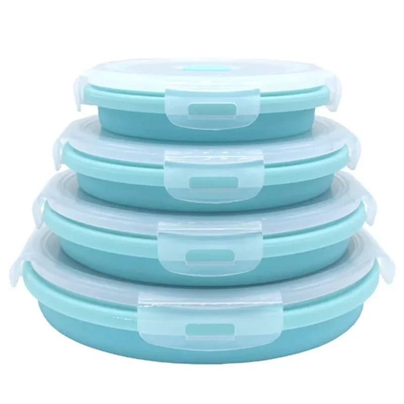 3/4 pezzi pieghevole rotonda in silicone scatola per il pranzo portatile Bento scatola per il pranzo pieghevole per microonde contenitore per frutta per alimenti