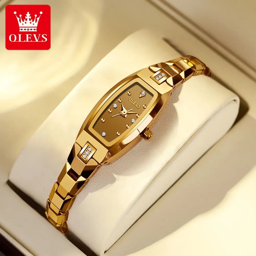 OLEVS slim watch for women luxury tungsten steel bracelet Tonneau Design elegant square shape quartz watch with diamonds