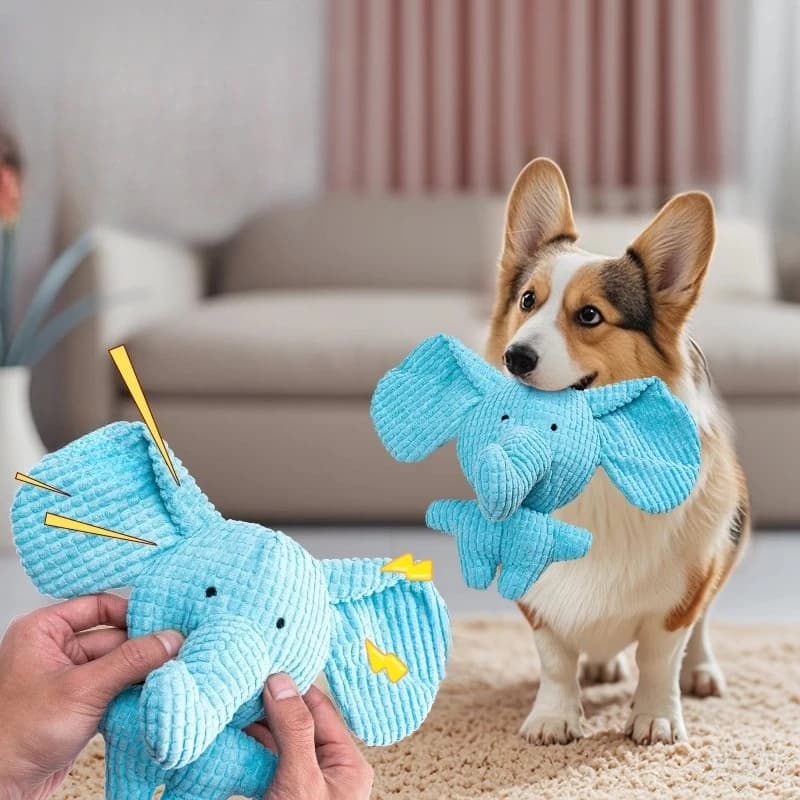 Simpatici giocattoli per cani di peluche Giocattolo per cigolio per animali domestici per cuccioli Suono Elefante Puupy Giocattolo da masticare per cani di piccola taglia media Giocattolo per la pulizia dei denti