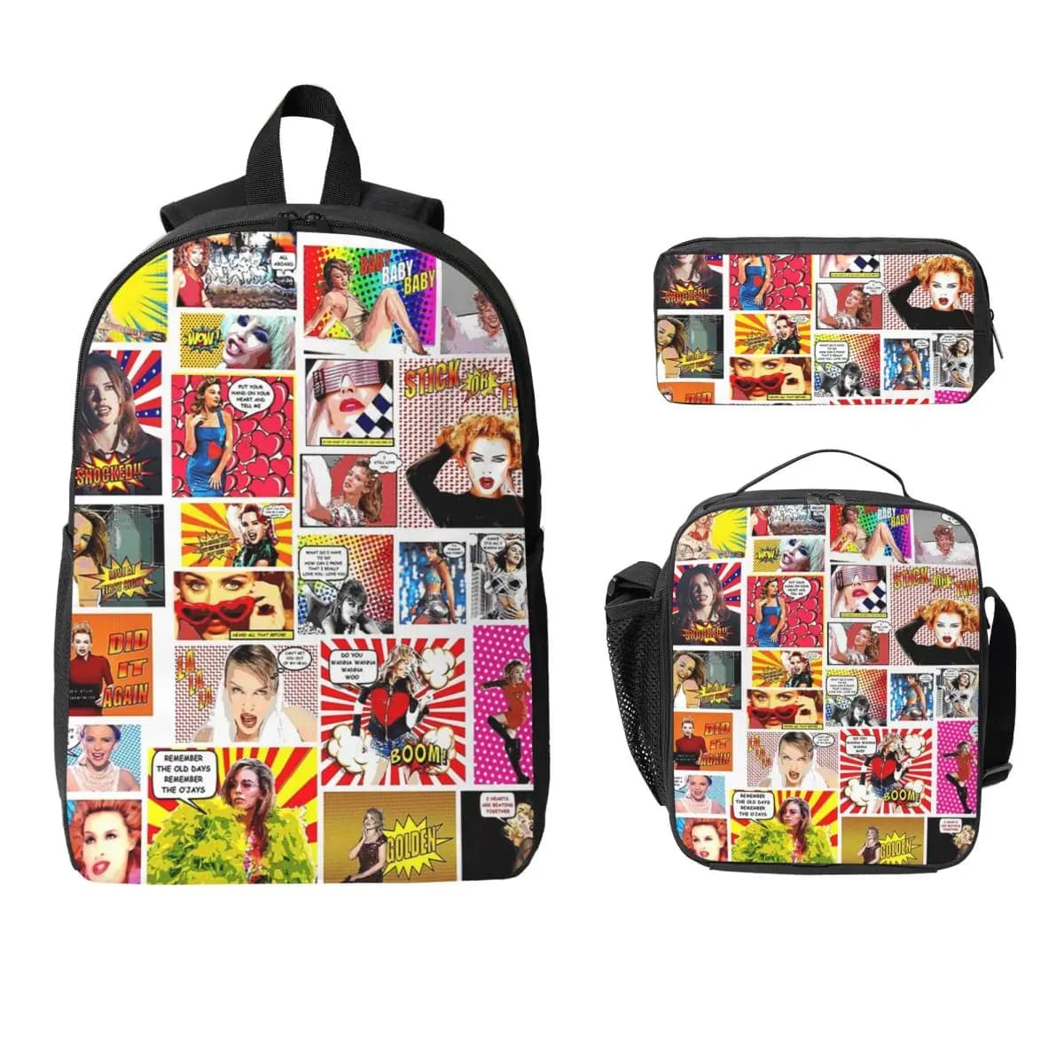 Kylie Minogue.....Even MORE POW Wow K35 Backpack Student Boys Girls BookBag School Bag 3ps Insulated Lunch Bag Pencil Case