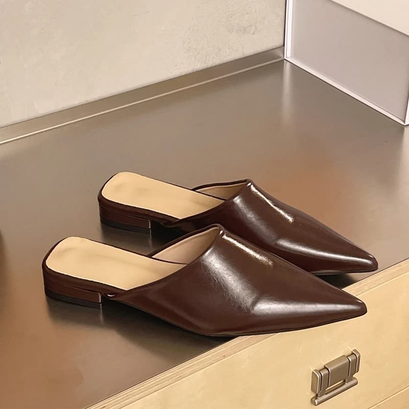 Sandali a Punta da Donna con Tacco Basso, Ciabatte Mules Estive 2026, Scarpe Sexy Slingback in Pelle, Infradito alla Moda, Zapatos