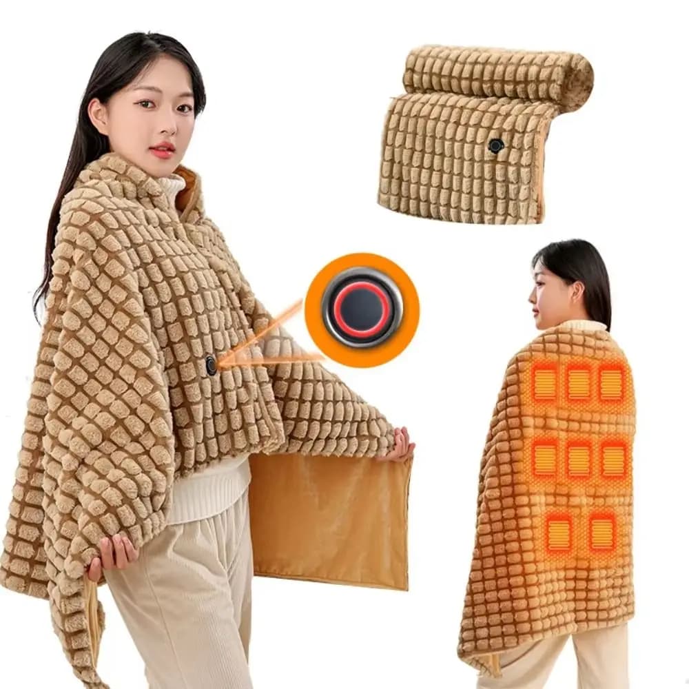 Coperta Elettrica USB Indossabile per Uso Domestico, Abbigliamento Riscaldante Lavabile, Mantella Riscaldante Portatile per l'Inverno