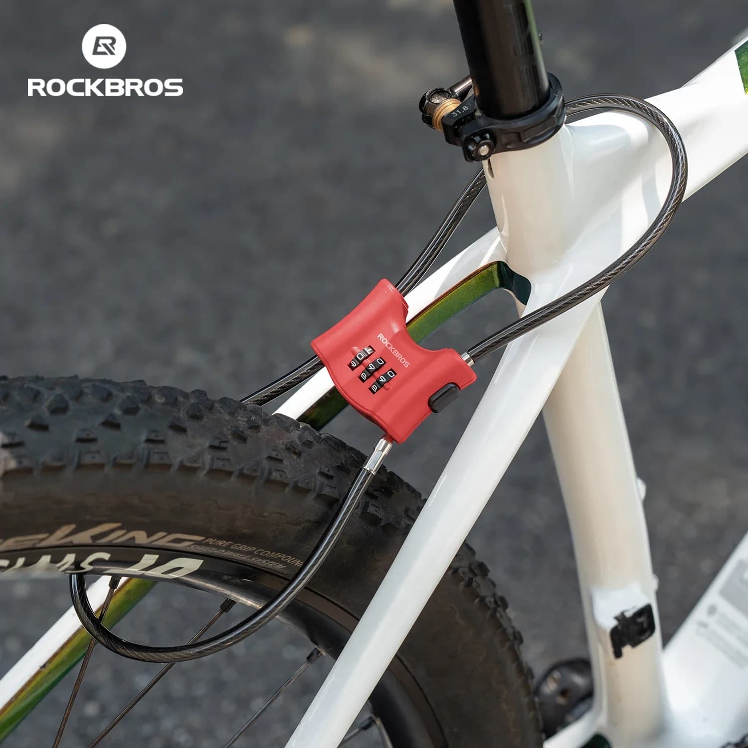 ROCKBROS Portable Bicycle Cable Padlock with Anti-theft Padlock for helmet 3-digit Multi-function Adjustable Combination Padlock