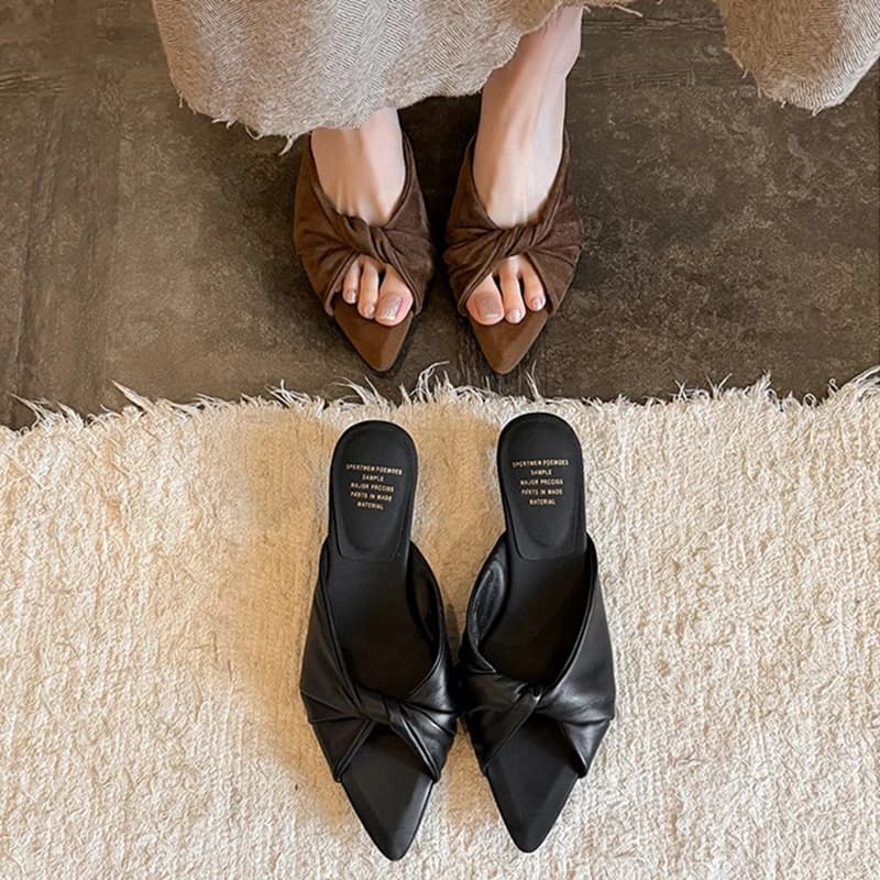 Women's new summer leather cowhide mid heel retro exposed toe high-end comfortable bag foot fish mouth shoes fashion slippers