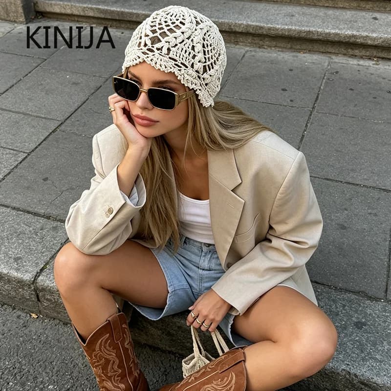 Handmade Crochet Hollow Head Japan Knit Cap Spring Summer Retro Casual Turban Fashion Melon Mesh Hat Pullover Hat Breathable