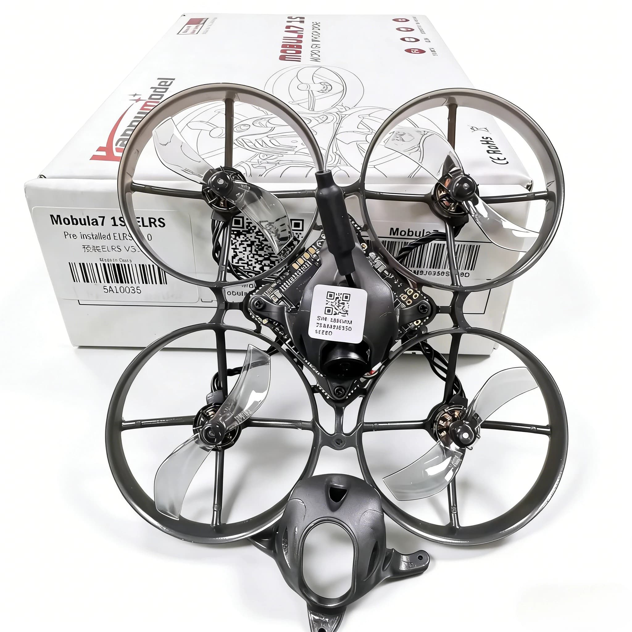 Happymodel Mobula7 1S 75mm Indoor Whoop FPV Drone, VTX da 400mW, ELRS 3.0, Motori RS0802, Telecamera Ant.