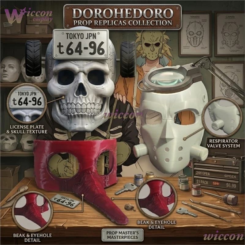 Maschera Dorohedoro FUJITA, Portachiavi Tradizionale Giapponese Tengu, Casco Ebisu, Maschera Teschio per Cosplay, Accessorio per Costume da Festa per Adulti