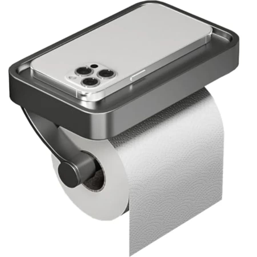 Bathroom Toilet Paper Holder Wall Mount Paper Towel Holder with Shelf Rustproof and Multifunctional Industrial-Grade Stainless