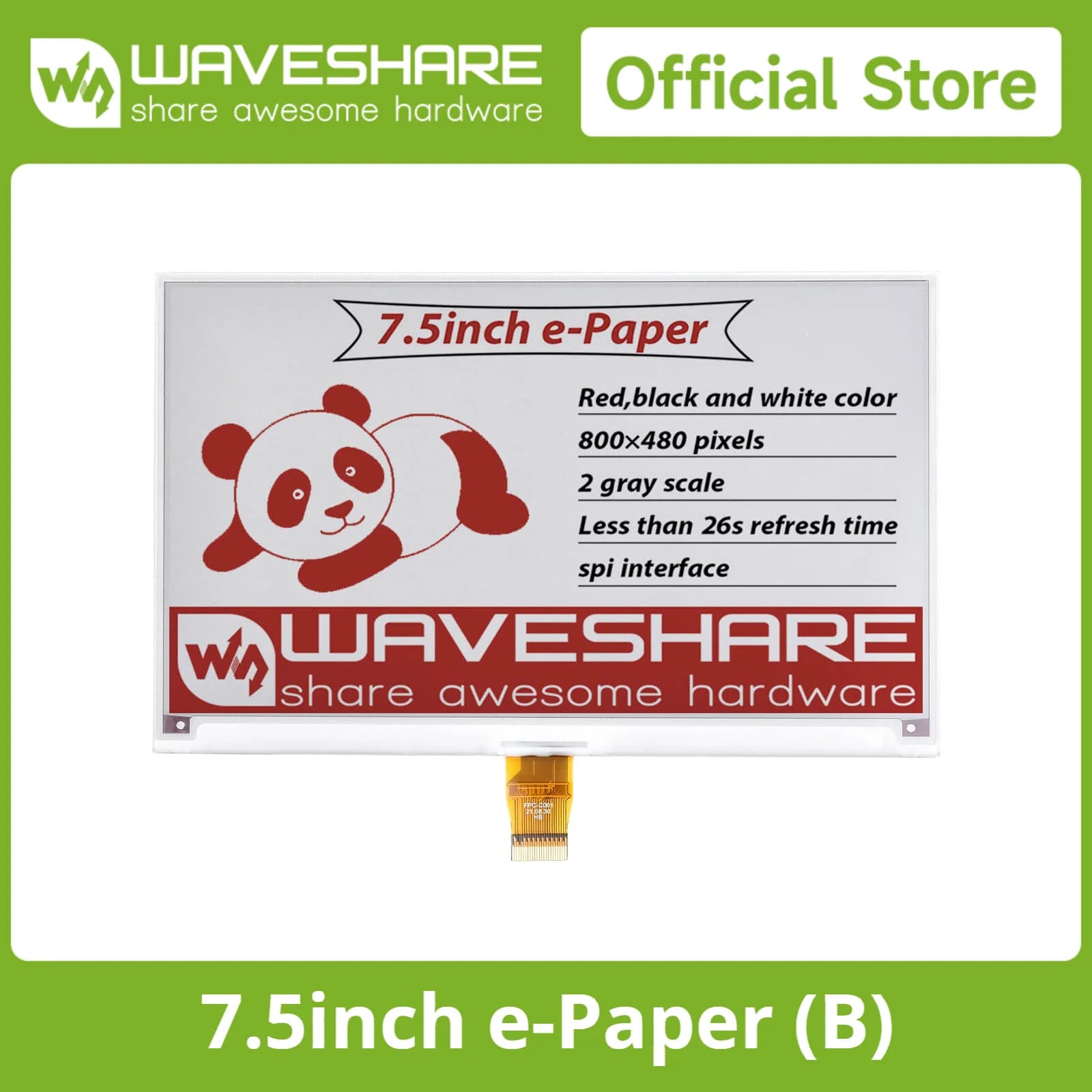 Waveshare 7.5inch e-Paper (B) E-ink raw Display Red Black White Three-color, SPI, e-paper for Raspberry Pi 4B/3B/3B+/Zero/Zero W