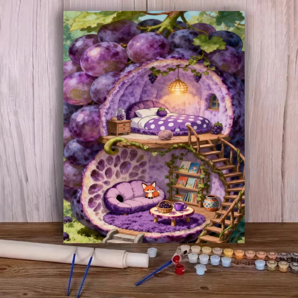 Giant Purple Grape House Scenery Oil Painting By Numbers Wall Decor for Living Room Bedroom Home Decor Gift No Frame