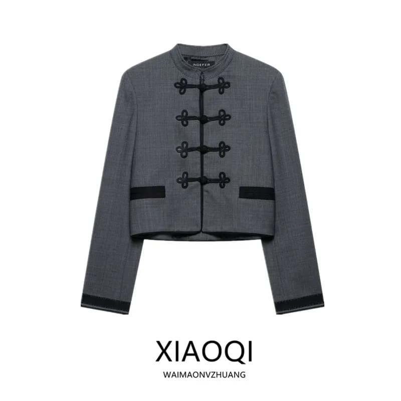 New Summer 2026 Women's Long Sleeve Chinese Style Suit Jacket Fashionable Design Versatile Standard Fit with Rope Buckle