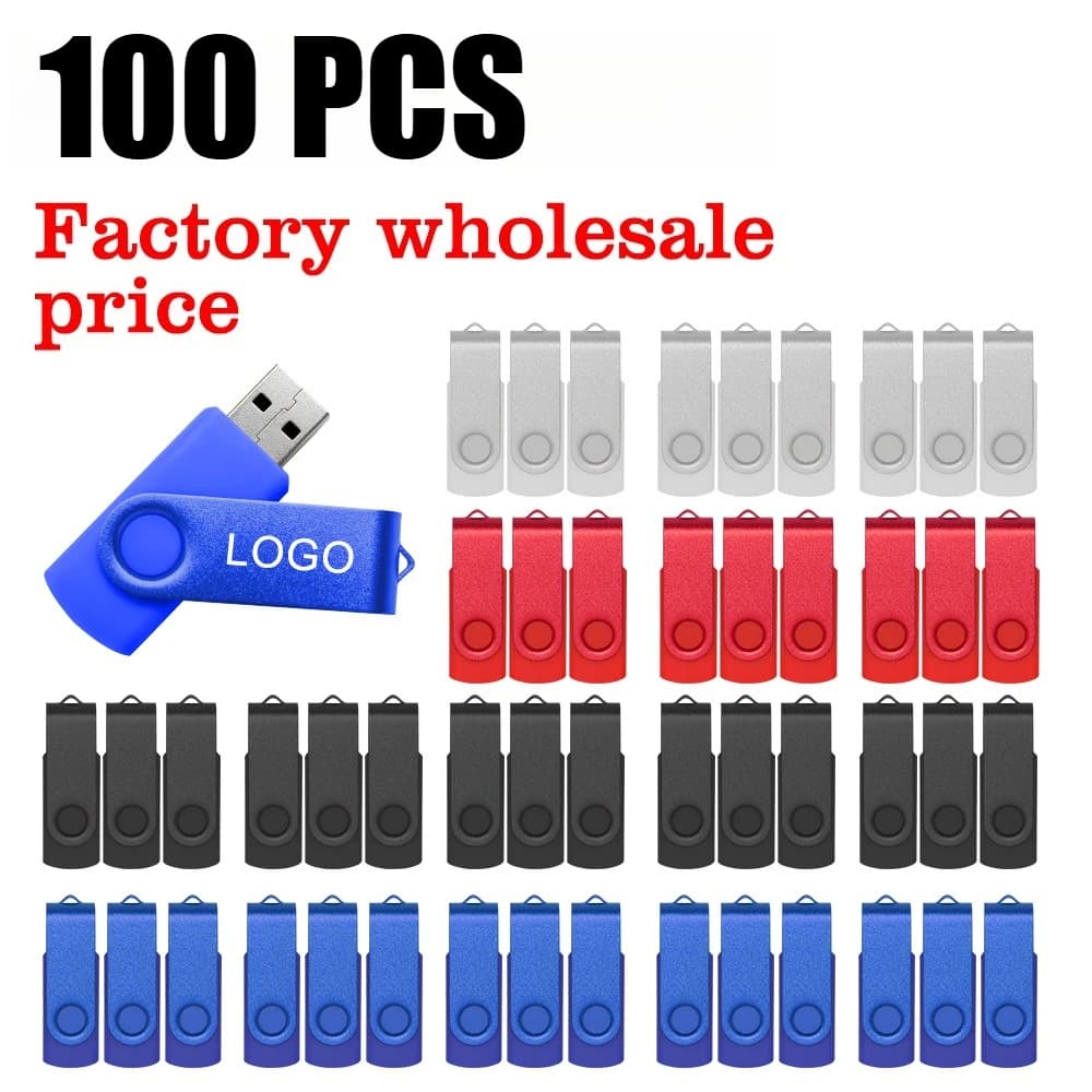 100 pz all'ingrosso Chiavetta USB in metallo 128GB 64GB 32GB 16GB USB 2.0 Pen Drive 8GB 4GB Pendrive Regalo aziendale Memory Stick