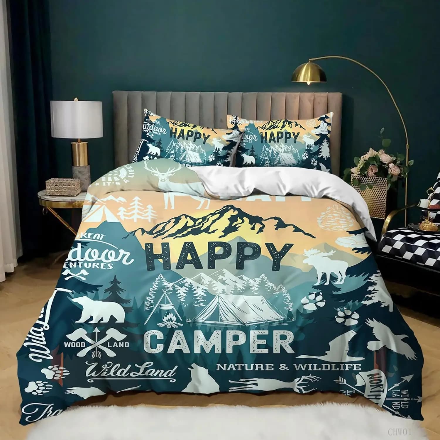 Felice campeggio copripiumino in microfibra campeggio viaggio auto albero set biancheria da letto camper copripiumino doppia regina per ragazzi ragazze adolescenti