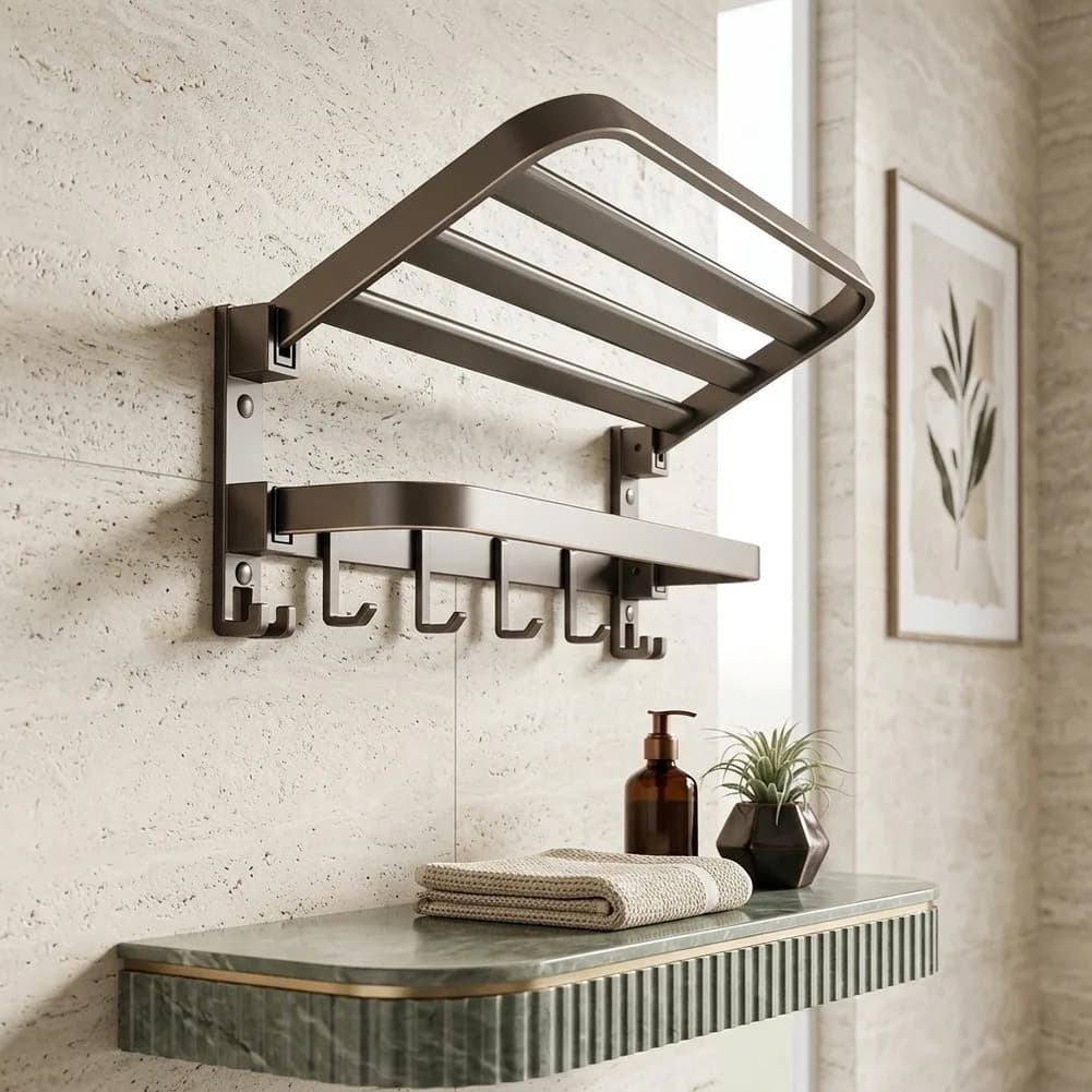 For Bathroom Foldable Towel Rack with Dual Bars - 40cm Gunmetal Gray Space-Saving Towel Shelf for Small For Bathrooms