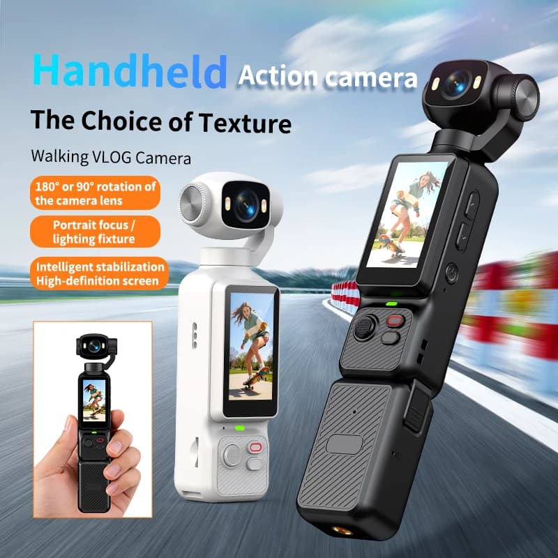 Pocket Handheld Vlog Camera 180°Rotatable Lens Anti-shake Stabilizer HD Portable Action Cam Built-in Fill Light Outdoor Travel