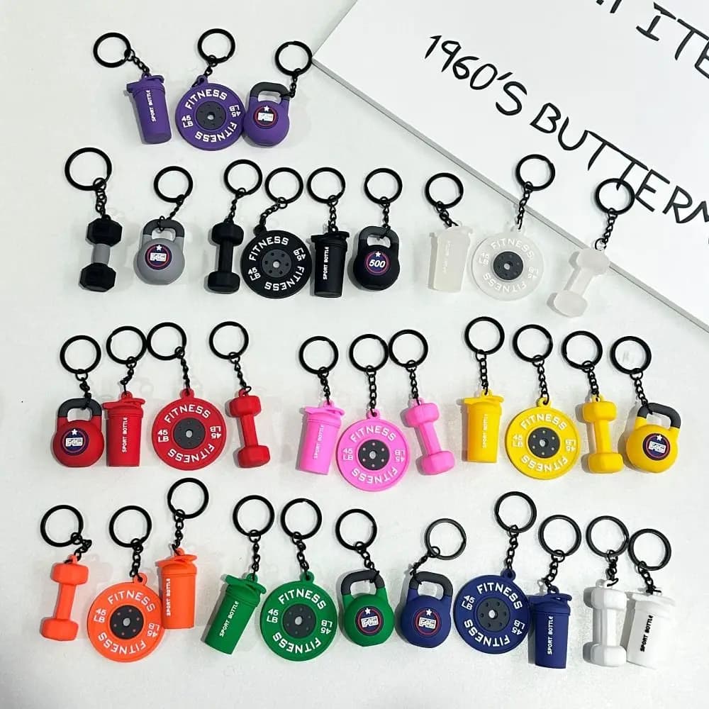 Keyring with Mini Gym Weights, Water Glasses, Creative Manubris, Pendant for Bag, Fitness Series with Kettlebell