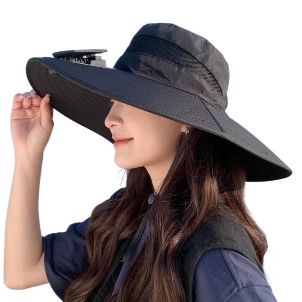 New Wide Brim Solar Fan Hat UPF50+ Sun Protection Sunshade Cap 3-speed Summer Bucket Hat for Men Women