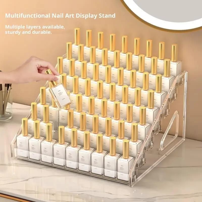 Transparent multilayer nail polish display in acrylic lipstick box cosmetic table display for plastic beauty salon