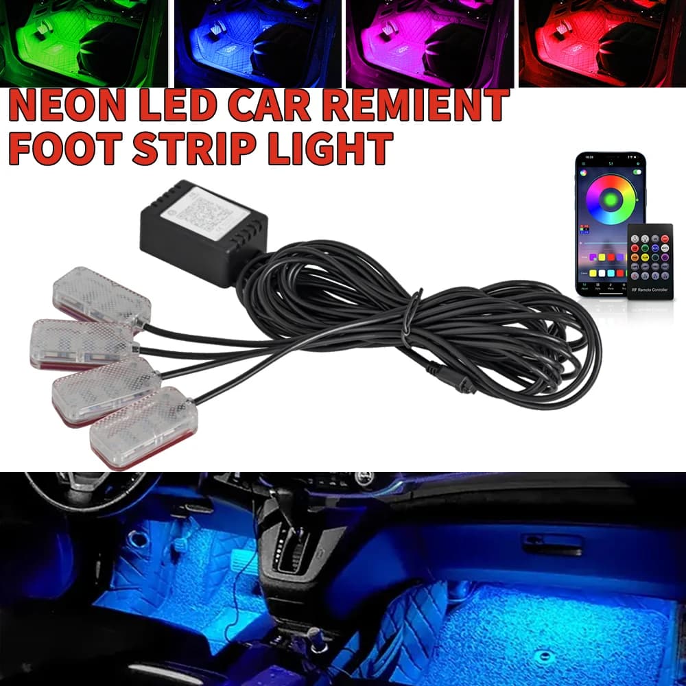 Car LED Footwell Light 4PCS RGB Interior Atmosphere Lamp APP Music Control USB Cig Lighter Car Foot Neon Ambient Decor Backlight