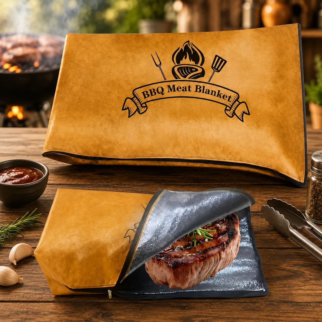 Reusable Insulated BBQ Meat Blanket Food Grade Aluminum Lining for Steak Smoked / Grilled Meat Kitchen & Outdoor BBQ