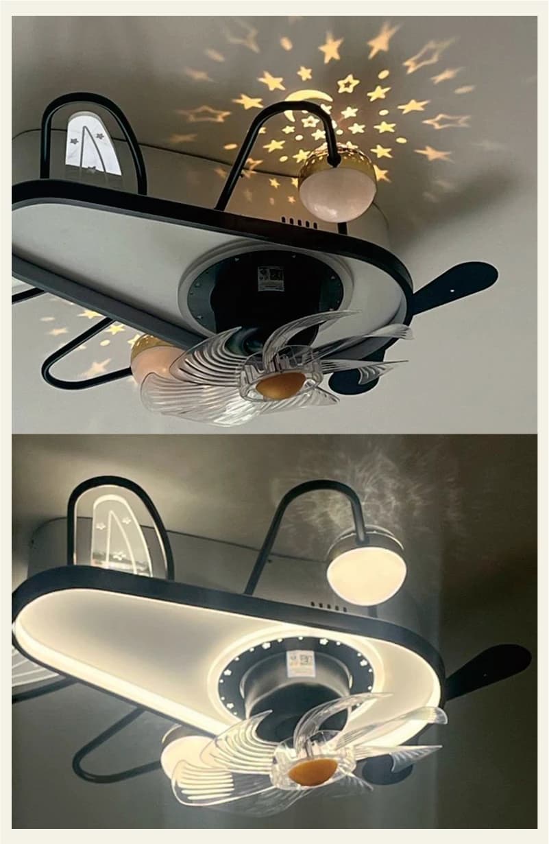 Children's room airplane ceiling fan light full spectrum eye protection boys' room lighting modern simple bedroom study fan lamp