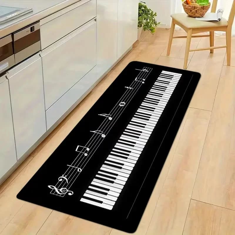 VIKAMA Tappeto per ingresso cucina con design a tasti di pianoforte in bianco e nero, lavabile, antiscivolo, per camera da letto, decorazione per la casa