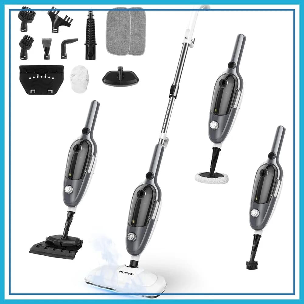 Scopa a Vapore Tutto-in-Uno: Vaporizzatore Portatile Staccabile con 11 Accessori per Pavimenti, Vestiti, Finestre, Piastrelle, Tappeti