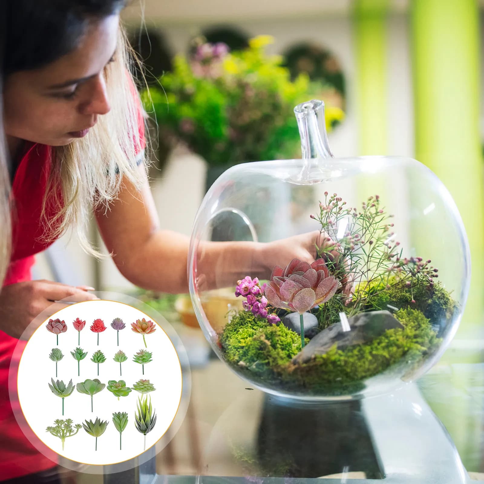 18 Pezzi di Piante Succulente Artificiali Senza Vaso, Decorazioni Realistiche in PVC Verde per Ghirlande e Bouquet
