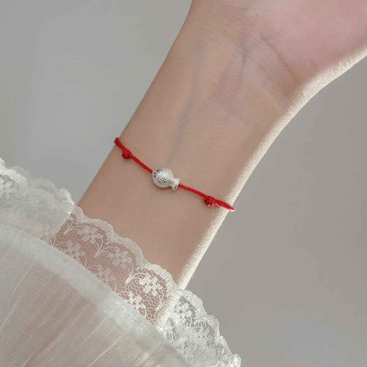 La Monada Single Fish Red Thread For Hand 925 Sterling Silver Bracelets Women Lucky String Silver 925 Women Bracelet Simple