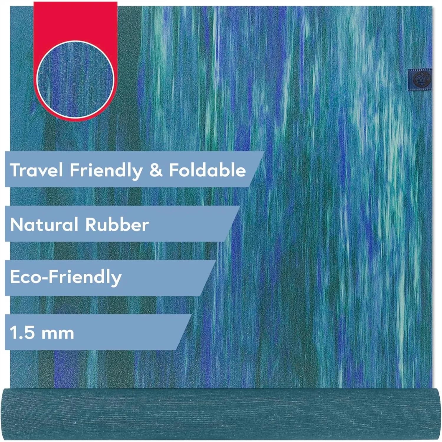 Tappetino da Yoga da Viaggio 1.5mm in Gomma Naturale Pieghevole con Presa Morbida Testurizzata per Pratica in Movimento