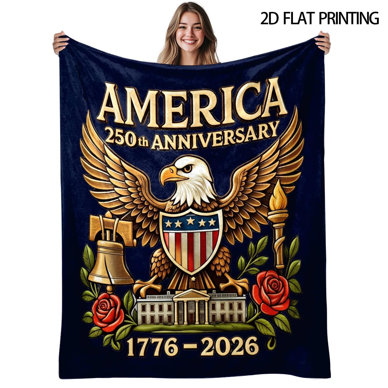 Coperta America 250th, stampa 2D su un solo lato, in morbido flanella calda, per soggiorno, camera da letto, divano, decorazione, regalo dall'atmosfera patriottica